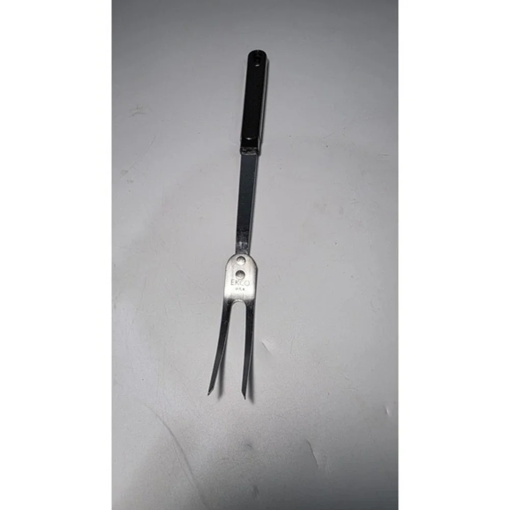 Vintage Ekco Chromium 2 Tine Meat‎ Fork Black Textured Handle 12